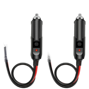 Lighter Adapter 2Pack 12V 15A Fused Car Power Male Plug with Leads – -Slip Flat Spring, Straight Orientation, Pre-Wired for Permanent Installation