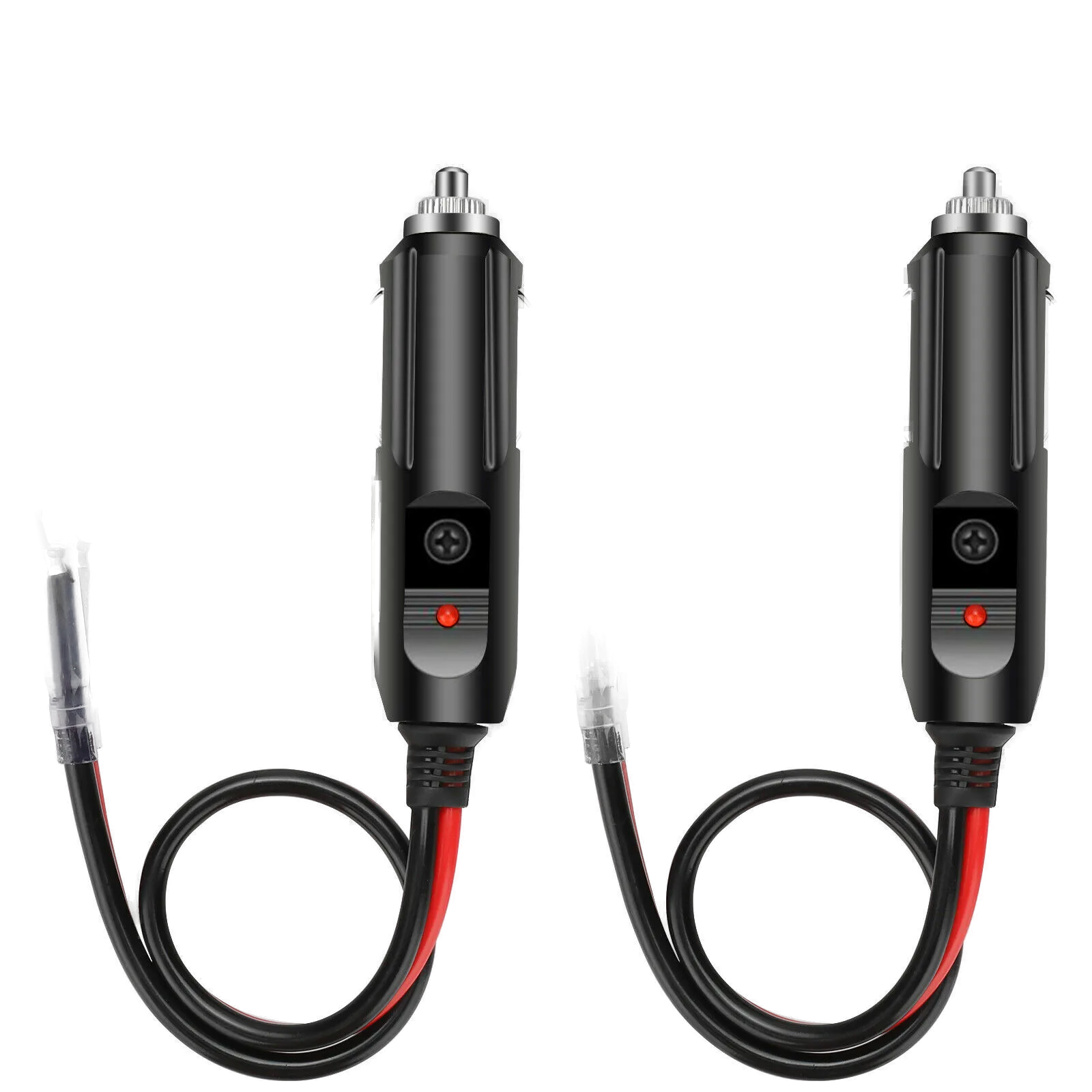 Lighter Adapter 2Pack 12V 15A Fused Car Power Male Plug with Leads – -Slip Flat Spring, Straight Orientation, Pre-Wired for Permanent Installation