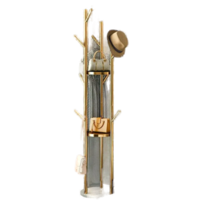 Marble Coat Rack Freestanding with 3 Circular Shelves and 9 Hooks, Gold Metal Frame and Base for Entryway, Bedroom, or Hallway