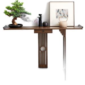 Console Table with Drawer: Modern Rustic Wood in Dark Brown Featuring Ornate Legs and Central Cutout Panel for Entryway, Living Room, or Hallway