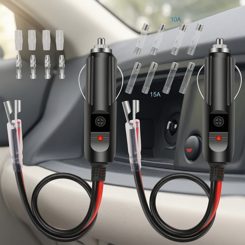 Lighter Adapter 2Pack 12V 15A Fused Car Power Male Plug with Leads – -Slip Flat Spring, Straight Orientation, Pre-Wired for Permanent Installation - Image 5