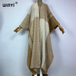 WINYI winter dress for women new Luxury Fur Loose OverCoat Thick Warm long down coat fashion cardigan Middle East winter abaya