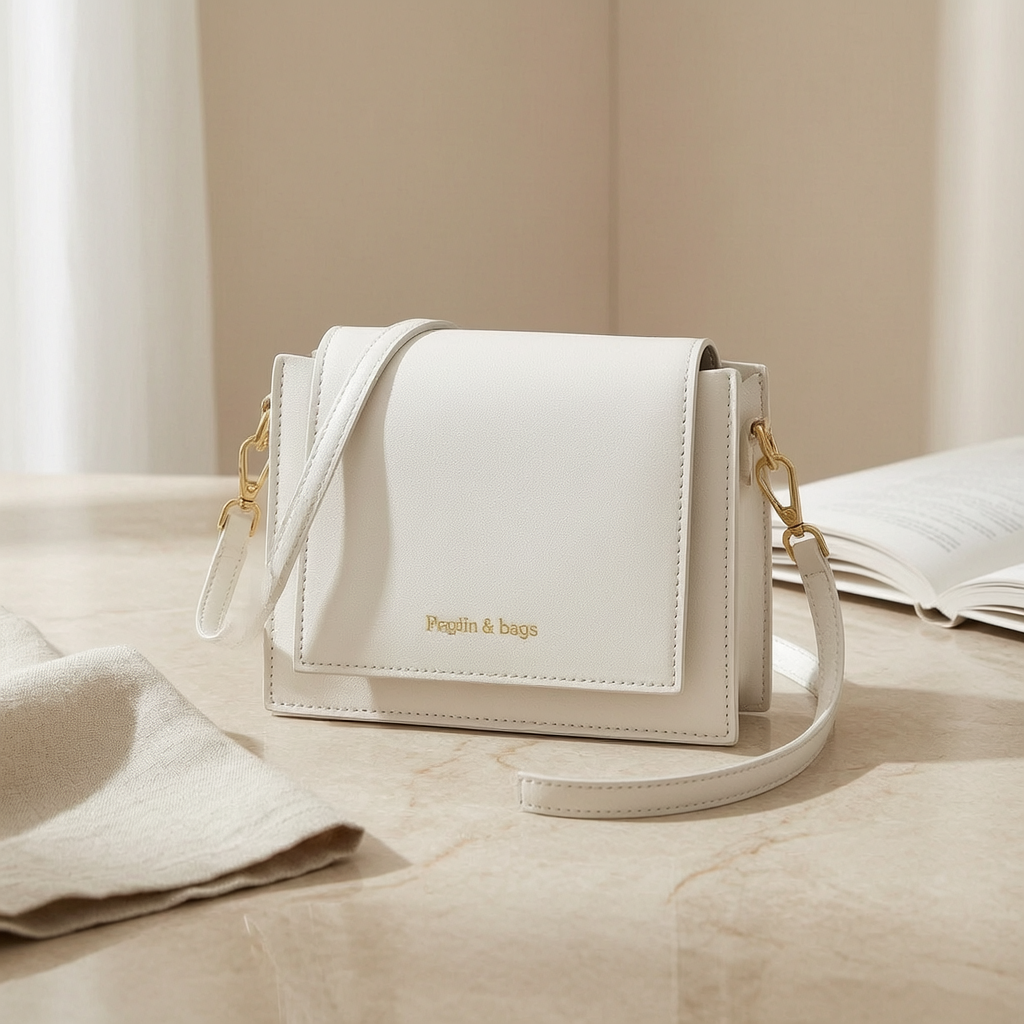 Women's Square Crossbody Bag in White PU Leather with Braided Handle, Magnetic Closure, Adjustable Strap and Gold Hardware - Image 2